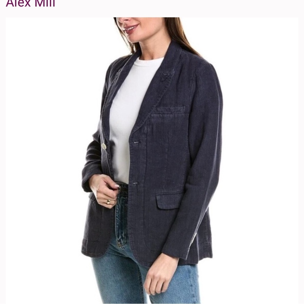 Alex Mill 100% Linen Boy Blazer Navy Blue Relaxed Single Breasted Jacket XSmall